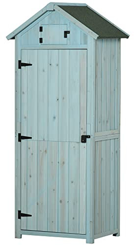 Outsunny Armoire de Jardin extérieur abri de Jardin en Bois abri pour Outils 3 étagères 2 Portes loquets Toit Pente bitumé Rangement et Stockage extérieurs pour terrasse 77 x 54 x 179 cm Gris