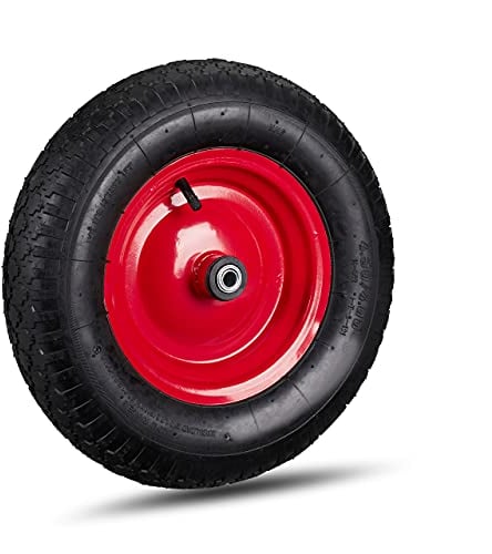 Relaxdays Schubkarrenrad 4.80 4.00-8, luftbereift, Stahlfelge, 3 Adapter, Ersatzrad Schubkarre, bis 120 kg, schwarz-rot