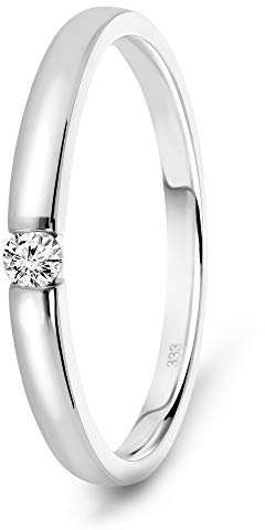 MIORE Ring Damen 0.05 Ct Solitär Diamant Verlobungsring aus Weißgold 8 Karat / 333 Gold, Schmuck