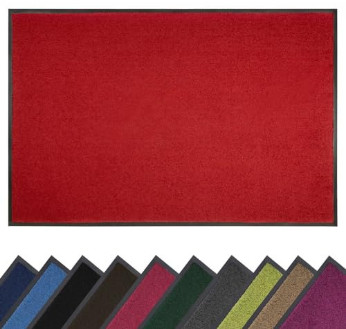 Bravich Barrier Door Mat. Indoor & Outdoor Rubber Backed Floor Mats, Non Slip Dirt Trapper Door Mats. Heavy Duty Machine Washable Door Mats - 80x120cm - Red