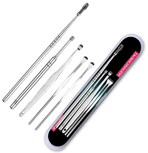 Clenp Selector De Orejas En Espiral De Acero Inoxidable De 5 Piezas, Kit De Herramientas De Selección De Limpiador De Eliminación De Cera De Oído Unisex con Caja De Almacenamiento Plata