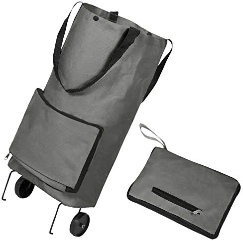 2 In 1 Einkaufstrolley Einziehbare Shopping Cart Einkaufsroller klappbare Einkaufswagen Shopping Trolley Roller Einkaufshilfe Einkaufs Trolley Handwagen abnehmbare Tasche Rollen mit 2 Räder (Grau)