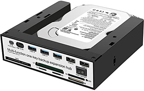 VSVABEFV Tool-Free USB 3.0 to 2.5 & 3.5 SATA External Hard Disk Drive Lay-Flat Docking Station HDD, Support One-Key Backup Function, Docking Station with SD/CF/MS/XD/TF/M2 Reader - Black