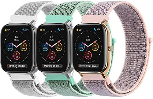 Mugust 3 Pack Correa Compatible con Amazfit Bip U/Bip U Pro/Bip 3/Bip 3 Pro/Bip Lite, 20mm Nylon Suave de Pulseras de Repuesto para Amazfit GTS/GTS 2 / GTS 2 Mini/GTS 2e / GTS 3 /GTS 4 / GTS 4 Mini