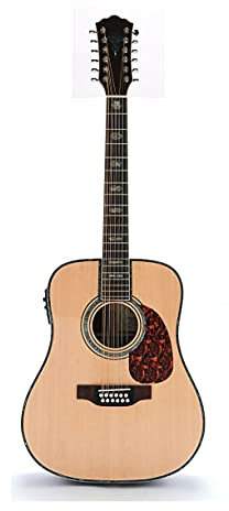 Guitare électrique acoustique en épicéa massif 12 cordes Finition brillante Style D Dos en palissandre Naturel