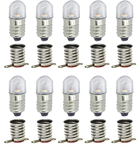 MeetUs 10 Sets AC E10 LED-Lampen Licht lampen SMD 0.5W 60LM + E10 Basis (Warmweiß, 24V)