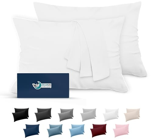 Dreamzie Taie Oreiller 40x60 Lot de 2 en Microfibre Certifiée Oeko-Tex - Housse Coussin Douce Et Brossée, Toucher Peau de Pêche - Blanc