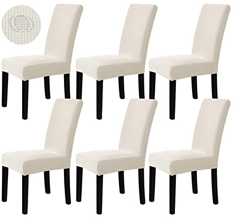 Dubest Stuhlhussen 6er Set,Stretch Stuhlüberzug Waschbar Stuhlbezug Elastische Abnehmbarer Stuhl Bezug Schutz für Bankett Hotel Hochzeit Party Esszimmer Restaurant Küche Deko(Beige)