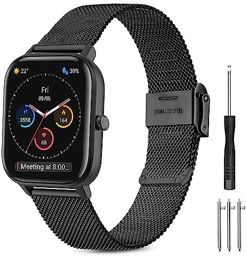 Issinlky ArmBand für Amazfit GTS 3, 20 mm Edelstahl Metallband für Amazfit Bip 3, Bip 3 Pro, Amazfit Bip, Bip U Pro, Amazfit GTR 42mm, GTS 2 Mini, GTS, GTS 2, GTS 3, GTS 4, GTS 4 Mini