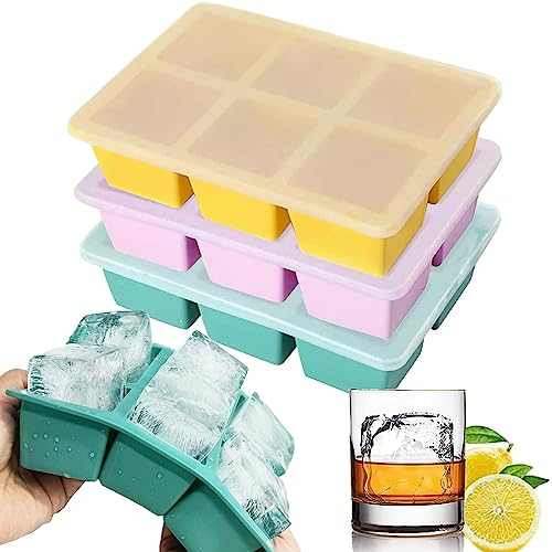 Theuwnee® Ice Cube Tray, Easy-Release Silicone Ice Moulds with Removeable Lids, Perfect for Chilled Drinks, Freezer, Baby Food, Whiskey and Cocktail, LFGB Certified and BPA Free (Yellow)