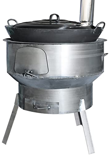 YYUINU Tragbarer Abnehmbarer Holzofen, multifunktionaler rauchfreier Heiz- und Kochofen aus Gusseisen, tragbar mit Schornsteinrohr, Grillnetz und handgefertigtem Wok,52CM