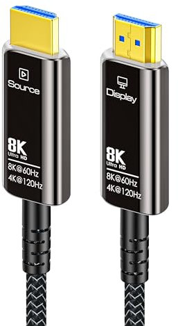 DGHUMEN 8K Fiber Optic HDMI Cable with Hard Wear Braided Nylon, Active HDMI 2.1 Cable, 48Gpbs 8K@60Hz 4K@120Hz, Support Dynamic HDR, eARC, Compatible with RTX3090, PS5, Xbox，UHD TV (65ft/20m)