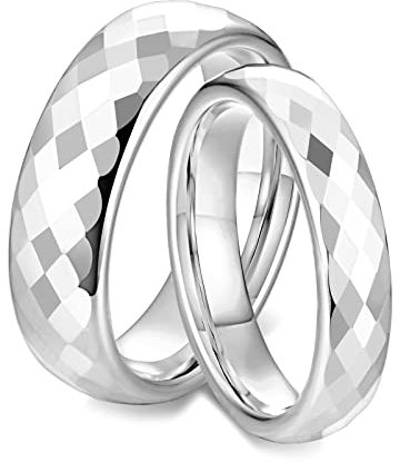 Dsnyu Verlobungsring Paar, Eheringe Wolfram Paar 6MM 4MM Kein Stein Poliert Paar Ringe Silber mit GravurDamen Gr. 57 (18.1) & Herren Gr. 67 (21.3)