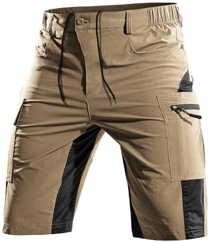 Cycorld Kurze-Hosen-Herren,Wanderhose MTB Hose Herren Kurz Atmungsaktiv Schnelltrocknende Bermuda Cargo Shorts Arbeitshosen Männer Kurz Radhose Fahrradhose Mountainbike(Khaki,M)