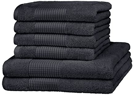 Merana Rome Handtuch Set | saugstark, weich und fusselfrei | Frottier Luxus Qualität | 100% Baumwolle | Oeko-TEX | 590 GSM (Graphite Black, 6er Sparset | 4 Handtuch, 2 Duschtuch)