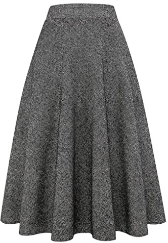 Jupe longue en laine à carreaux pour femme - Chaude - Taille haute élastique - Ligne A - Jupe tartan plissée en laine plissée