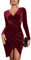 Zeagoo Damen Festlich Kleid Langarm Elegant Abendkleid kurz Samtkleid Bodycon Partykleid Sexy Hoch Taille Cocktailkleid Weinrot S