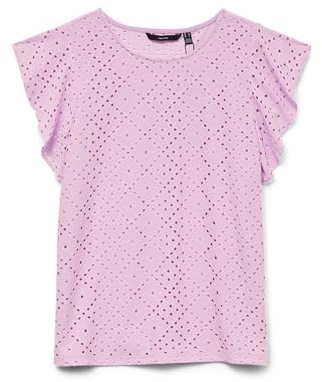 VERO MODA Damen Vmtassa Sl Frill Top Noos T-Shirt, Bonbon, L