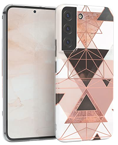 EAZY CASE Handyhülle Silikon mit Kameraschutz kompatibel mit Samsung Galaxy S22 5G, im Geometrie Design, Geometrie Motiv Hülle, Ultra dünn, Slimcover, Silikonhülle, Backcover, Rosa Braun