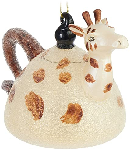 BRUBAKER Teekanne Giraffe Weihnachtskugel aus Glas - Handbemalt und Mundgeblasen - Christbaumschmuck Lustig - Christbaumkugel Figuren Weihnachtsdeko Anhänger - Deko Baumkugel
