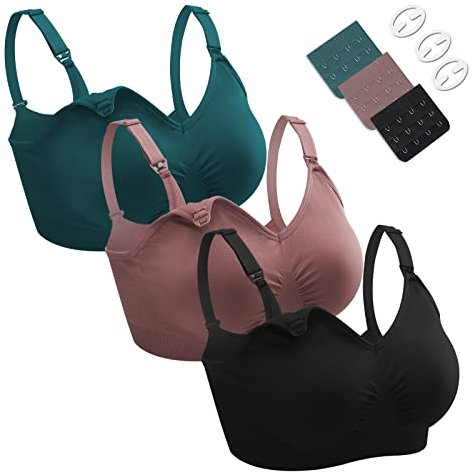 Dresime Nursing Bras, 3 Pack Wirefree Seamless Maternity Bra Women Pregnancy Breastfeeding Bralette with Extra Bra Extenders Clips