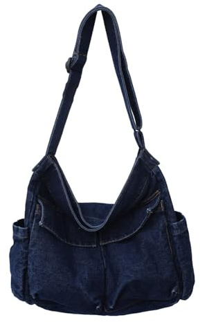 Denim-Umhängetasche, Segeltuch, Kuriertasche für Damen und Herren, Tragetasche, lässig, Retro, ästhetisch, Crossbody-Tasche, Handtasche, Dunkelblau 2