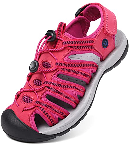 Unitysow Sandales de Randonnée Femme Été Nu-Pieds Sandales de Sport D'extérieur Bout Fermé Sandales de Marche Sandales de Trekking,Rouge Rosé,Taille 40