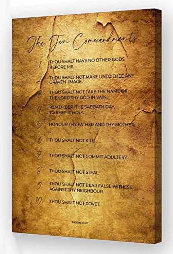 The Ten Commandments Poster Vintage Gerahmte Bibelschrift Wandkunst Bilder Drucke Christliche Zitate Wanddekoration Leinwand Wandbehang Kunstwerk (30,5 x 45,7 cm, gerahmt)
