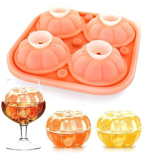 Whaline Fall Pumpkin Ice Molds Tray 3D Pumpkin Silicone Ice Maker Mould Pumpkin Shape Whiskey Brandy Ice Mould Tray for Autumn Thanksgiving Party Supplies Holiday Bar Beverages Decoration