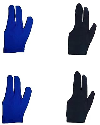 Sinsilvie 4 Pcs Atmungsaktive Billard Handschuh Rechts, 3 Finger Billiard Glove,Billard Snooker Queue Handschuhe für Frauen Männer, Billard Shooters Sport Zubehör,Blau & Schwarz (Black&Blue)
