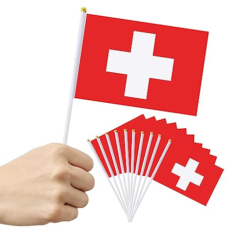 Petit Drapeau Suisse 20 Pièces Mini Drapeaux Suisse avec Poteau Solide Haute Qualité Résistant pour Décoration Célébrations de Fête Nationale, 20 x 28 cm