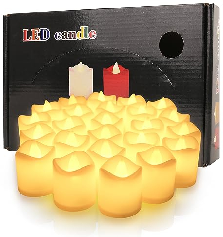 NAKIHOUSE Led Candle Lights in Wave Design Pack of 24 Realistic and Bright Battery Operated LED Tea Lights in Warm White for Wedding,Festival,Halloween,Christmas Decorations, Dia 1.48 x 1.6 Inch