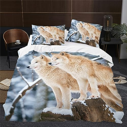 BettwäSche 150x200 Grauer Wolf Bettbezug Flauschig PlüSch mit ReißVerschluss Tier BettwäSche-Sets 2 Teilig Set Weiche Atmungsaktiv Mikrofaser BettbezüGe und 2 Kissenbezug