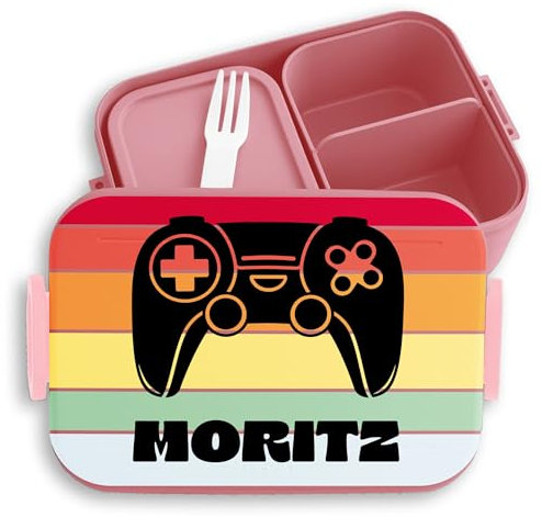 Kinder Bento Box Midi Lunchbox für Mepal Bentobox - Gaming - Controller Gamepad Game - 900 ml - Rosa - brotdose gamer zocken kita geschenke nerds zocker brotzeitdose brotzeitbox jungen schule