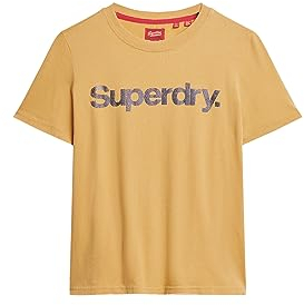 Superdry Damen Core Logo T-Shirt in Metallic-Optik Blass Gold 34