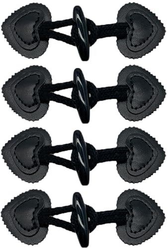 DHER Leder Knebelverschlüsse Knöpfe Verschluss Jacken 4 paar kleine geknöpfte Mäntel aus Kunstleder, Jacken, Strickwaren, Windjacken, Harzknöpfe, Knöpfe für Kinderbekleidung, Hornknöpfe (Schwarz)