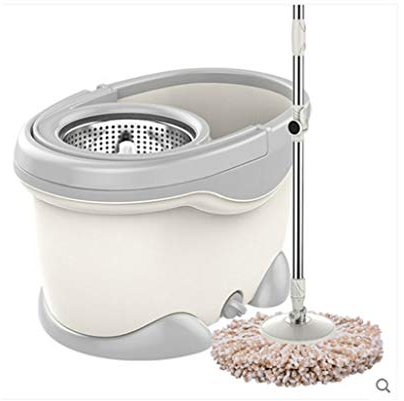Fregona, torniquete, Juego de Cubo y fregona giratoria de 360 °, Giro mágico Giratorio, Cesta de Metal (Blanco)