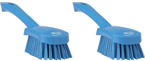 Vikan 41923 Stiff Washing/Scrubbing Hand Brush, Short Handle, 270mm (Blue) (Pack of 2)