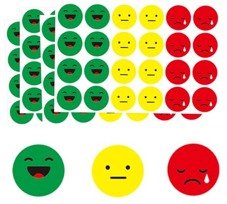 JXAXD 1200 Stück Smile Aufkleber Sticker 25mm Stimmungsaufkleber Smiley Face Sticker für Tagebuch Moderationskarten Moderationskoffer Belohnungssticker, Rot, Gelb, Grün