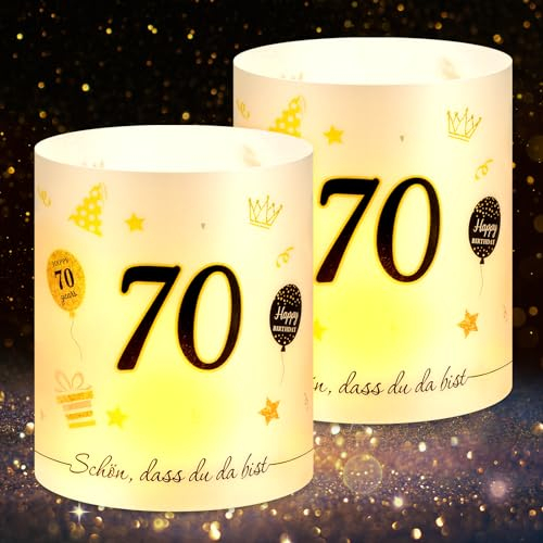 Originelle 20 Windlicht Tischdeko 70 Geburtstag, Deko 70. Geburtstag Frau Mann, 70 Jahre Happy Birthday Tischdeko, Geschenke zum 70 Geburtstag, Geeignet für Teelichter oder Kerzen