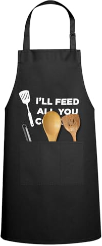 RISVOWO Schürze für Männer Damen, Küchenschürze mit 3 Taschen, Verstellbare grillschürze, Apron Maschinenwaschbar, Schürze für Küche, Restaurant, Café Schwarz