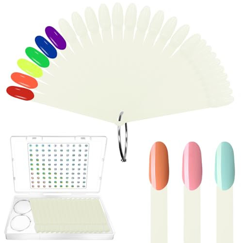 Laza 100 Pcs Nail Swatch Sticks Box-packed with Ring and Numbered Stickers Nail Art Polish Color Display Practice Tips Natural Beige Sample Sticks Tester Nail Supplies for Nail Techs - Oval
