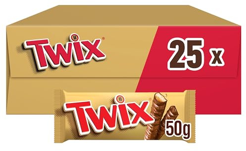 Twix, Barretta Snack con Biscotto Gustoso e Croccante Con Caramello Ricoperto di Cioccolato al Latte, 25 barrette x50g (1250g), Per Idee Natale 2025, Nuova versione