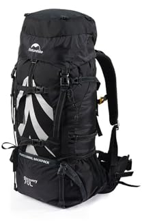 Naturehike 70+5L Leichter Wanderrucksack, reißfeste Stoffe, leichtes CR-Tragesystem, bequeme Gewichtsbelastung, Schwarz, standard, Ultraleichter Wanderrucksack