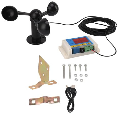 Anemometro per gru a torre, 3 pale del ventilatore, gru a torre, anemometro, 3 lame, USB, 5 V, ad alta precisione, 2-12 leve, dispositivo di allarme per velocità del vento per esterni