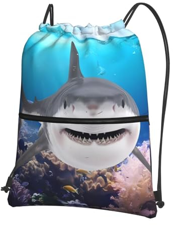 Trukd Giraffen-Rucksack mit Kordelzug – vielseitig, langlebig und stilvolles Design (kariert, Streifen), Fisch-Ozean-Thema, One size