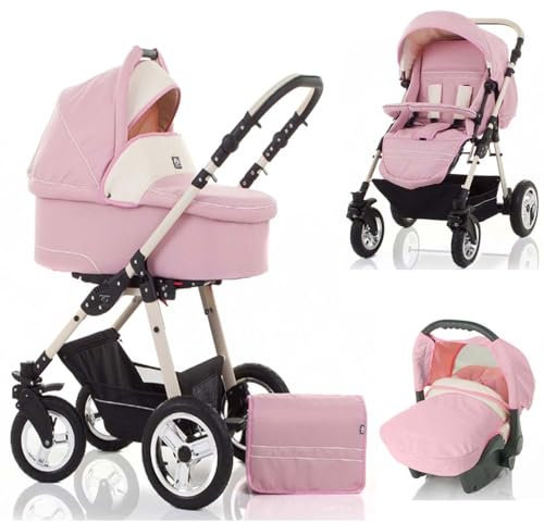 Wiejar Kinderwagen Leo 4 in 1 inkl. Sportsitz und Autositz - Rosa, Creme