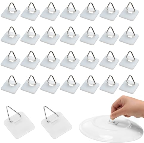 RHQFDM 30 pezzi Mini gancio da parete autoadesivo telaio 25×25 mm Appendiabiti autoadesivi invisibili Portapiatti verticali in plastica Ganci per quadri autoadesivi (quadrati, bianchi)