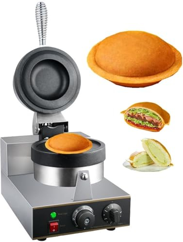 Gaufrier commercial for hamburgers, 1300 W, presse à panini électrique antiadhésive, contrôle de la température de 50 à 300 ℃, chauffage double face, minuterie de 5 minutes, machine à gaufres aux œufs
