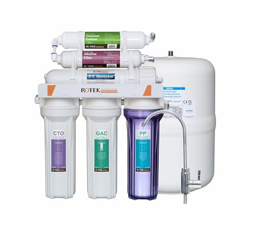 Rotek Water System Umkehrosmose-Wasserfiltersystem, 6-stufiges ALK-RO-Wasserfiltersystem, NSF-zertifiziert, keine Pumpe, enthält Leckstoppventil, 100 GPD, alkalisch